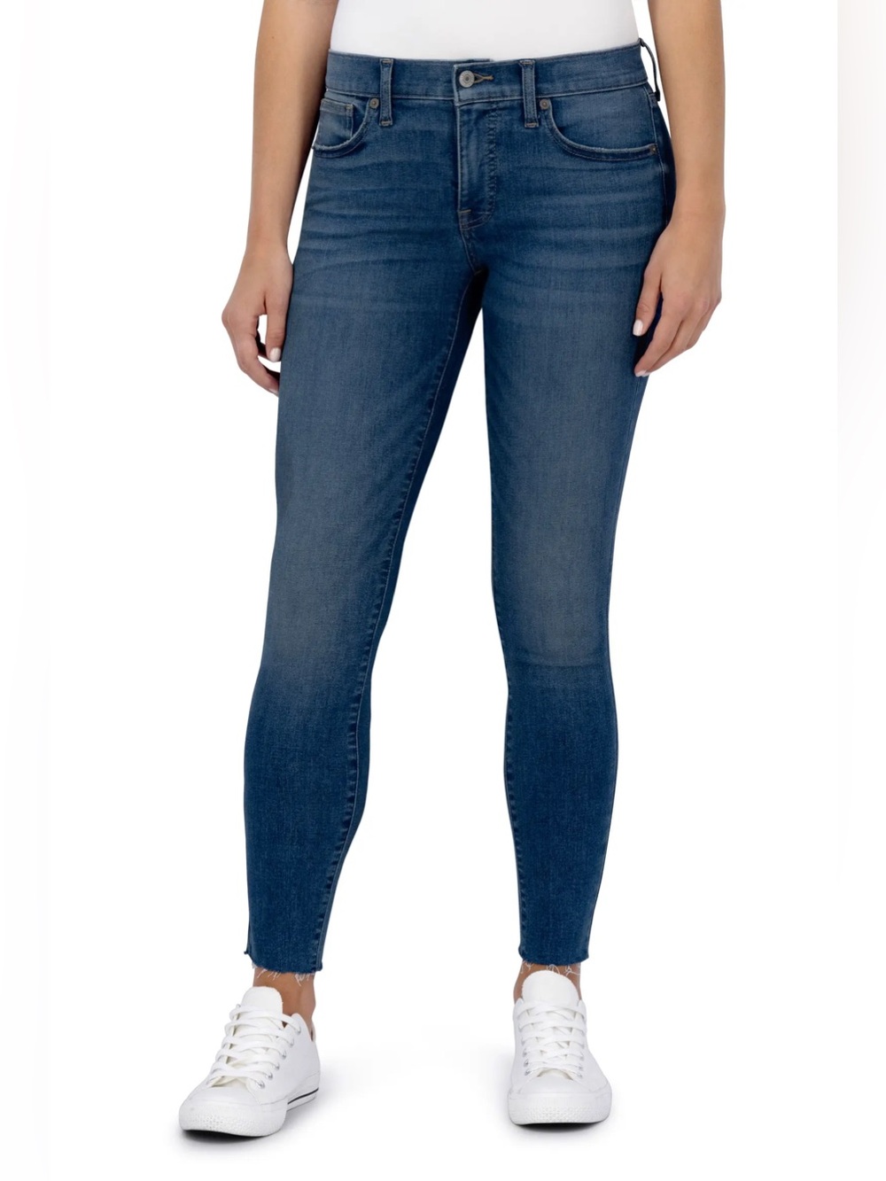 Lucky Brand Medium Blue Ava Mid Rise Ankle Raw Hem Skinny Jeans